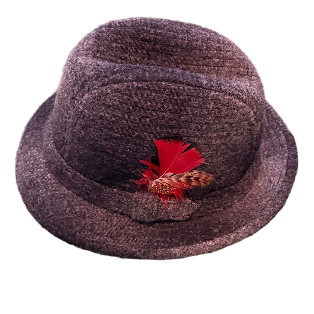 Vintage Fedora Hat Wool Gray Black Feather Medium